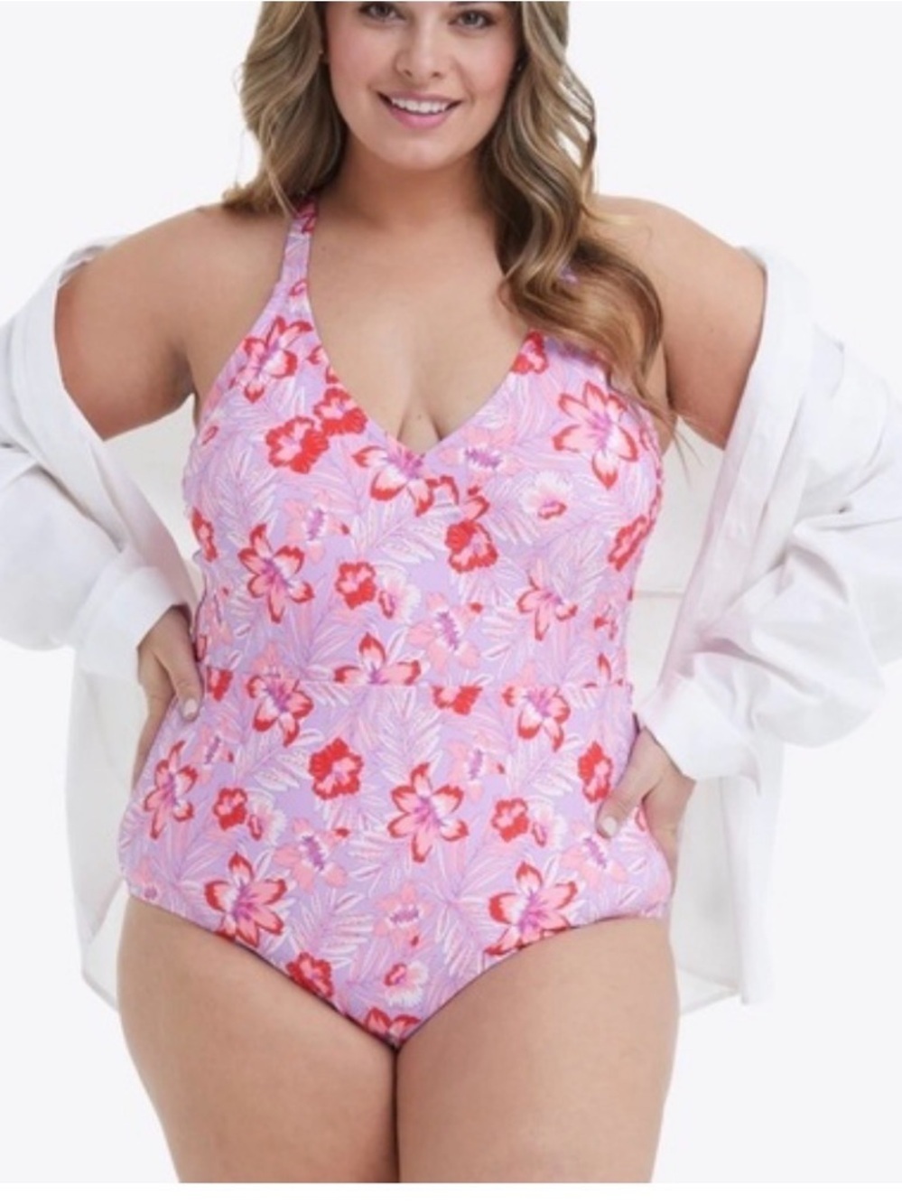 Draper James One Piece Swim Suit Size 2X Pink Floral New